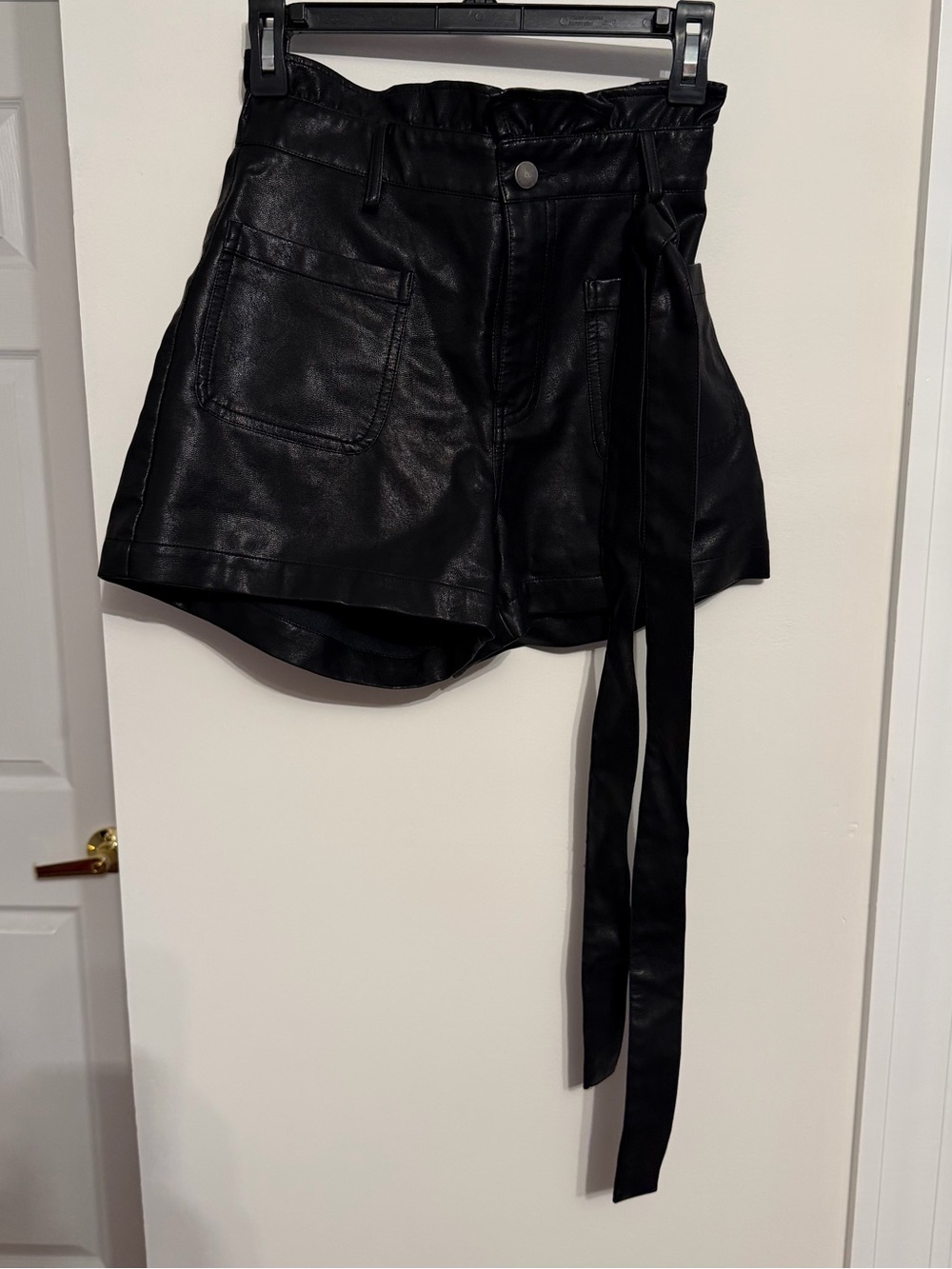 Alya Black Faux Leather High-Rise Shorts with Tie Belt